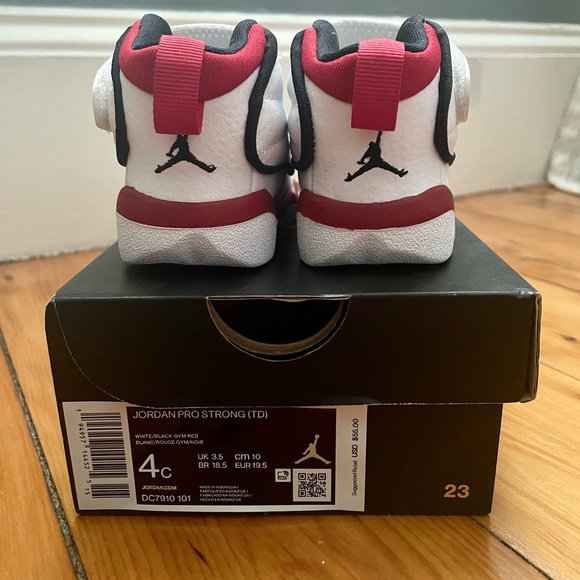 Toddler Jordan Pro Strong (TD), NIB never worn. White/black-gym red. Size 4C. - Picture 4 of 4